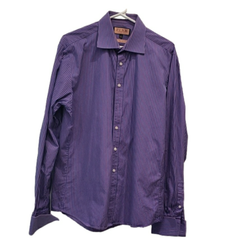 Pink Thomas Pink Slim Fit Dress Shirt Striped Pink/Blue Men's Size 16